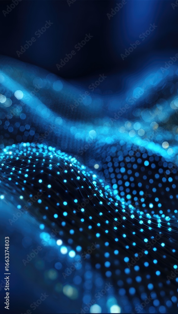Aufkleber abstract digital artwork depicting a dark blue, undulating surface composed of luminous, small, circ