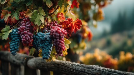 Autumn grapes on vine, fall colors