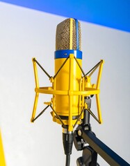 Bright yellow microphone, studio quality
