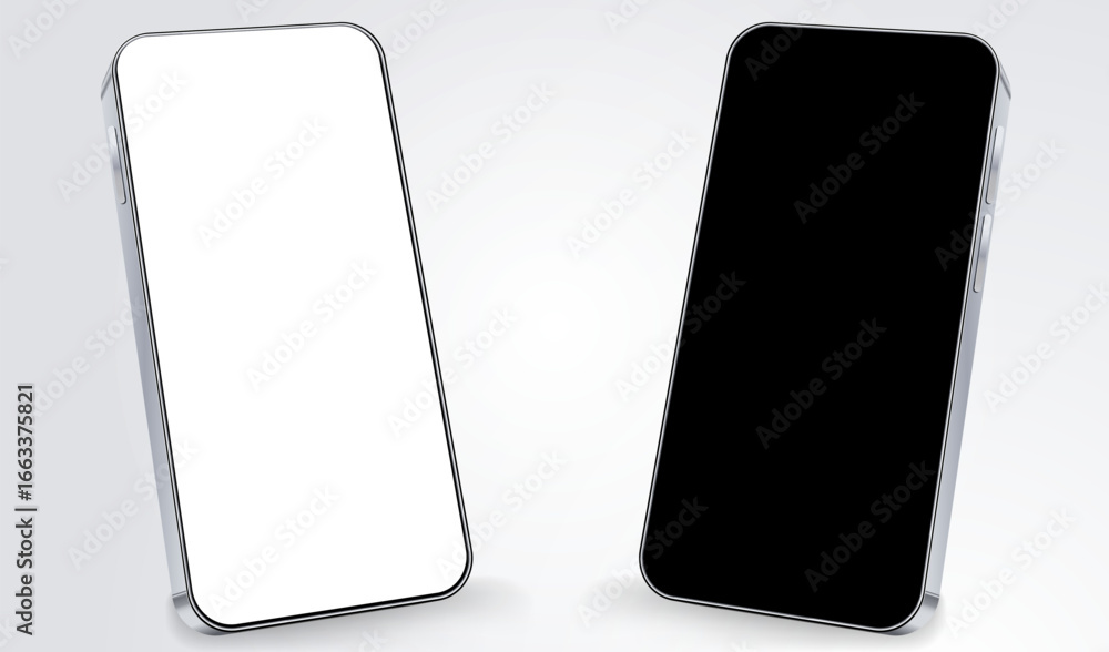 Poster realistic phones mock up front view with white and black screen. isolated phone for display your bus