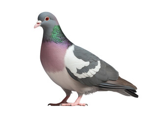 Fototapeta premium A pigeon bird standing with iridescent neck feathers, isolated on transparent background