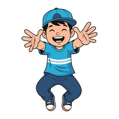 Cheerful Boy Ready to Hug: a joyful illustration of a young boy, radiating happiness and excitement, his arms wide open in anticipation of a warm embrace.