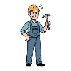 Construction Worker in Frustration: An illustration of a construction worker, depicted in a state of frustration holding a hammer, encapsulates the everyday challenges.