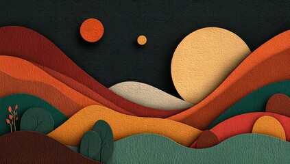 Abstract Colorful Paper Cut Landscape