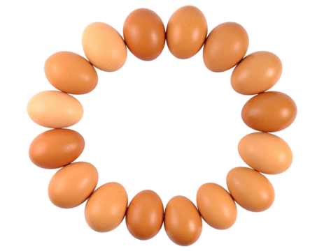 Top-Down View of Brown Chicken Eggs, Transparent White Background PNG