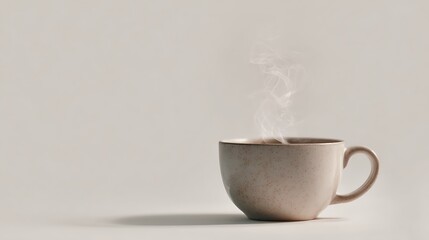 A simple image of a steaming cup sitting on a plain surface against a light background in a studio shot