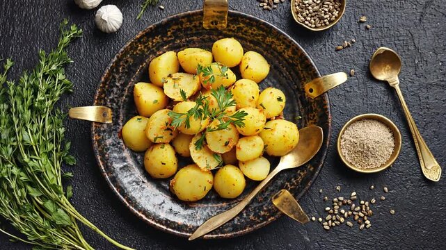 aloo methi indian recipe on a warm background video orbit in