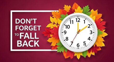 Dont forget to fall back a reminder for the end of daylight saving time with autumn leaves