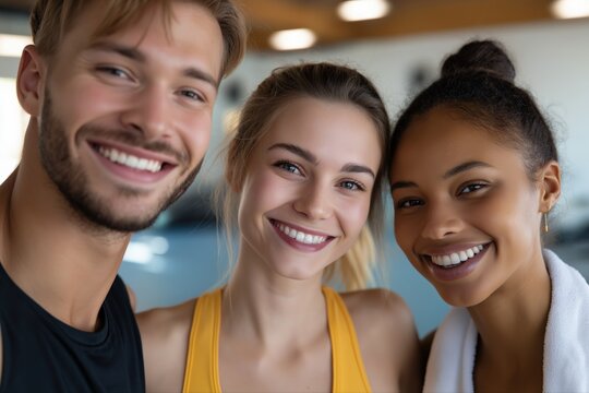 Smiling young adults in fitness setting - Powered by Adobe