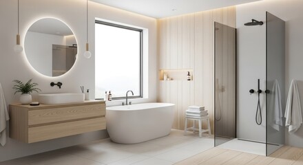 modern bathroom with white tiles  scandinavia