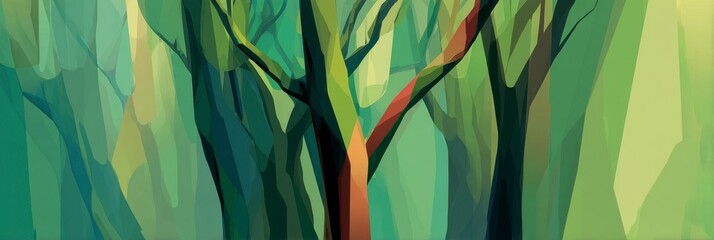 Abstract Forest with Colorful Trees in Vibrant Green Tones