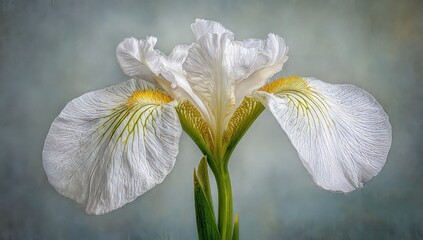 Elegant White Iris with Subtle Yellow Details