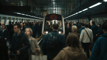 Rush hour at a metro station early in the morning.