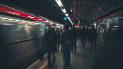 Rush hour at a metro station early in the morning.