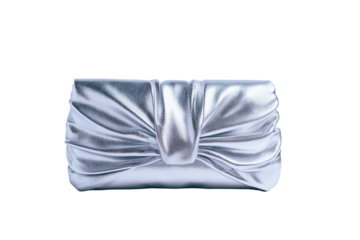 Elegant metallic silver clutch purse with a knotted detail isolated on a black background