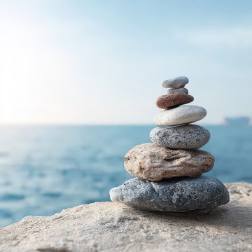 Balanced Stack Of Stones By The Ocean