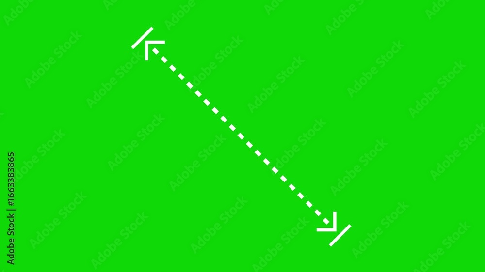 Fototapete animated diagonal arrow with green screen background, diagonal measuring arrow with chroma key backg