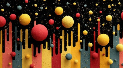 Colorful drips and spheres on a dark background
