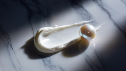Obraz premium Luxurious Cream Swirl with Pearl on Marble Surface in Elegant Interior Setting