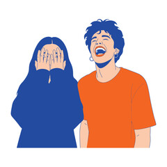 Shared Laughter and Playful Moments: This captivating illustration captures a candid moment of friendship, with two figures sharing a unique interaction. One is bursting with contagious laughter.