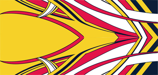 Sport Car Wrap Design – Abstract Racing Stripes in Red, Yellow, and Black Vector Illustration