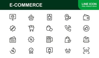 Flat Linear Minimal Vector Symbols of Shopping Cart, Bag, Payment, Sale, Discount, Delivery, Online Store, and Clean Pack for Web, Apps, and Infographic Projects: An Overview of E-Commerce Icons