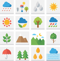 Nature & Environment Flat Vector Icon Set – 20 Clean Minimal Bold Line EPS Icons