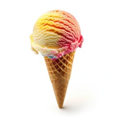 Multi-colored ice cream scoop on a waffle cone