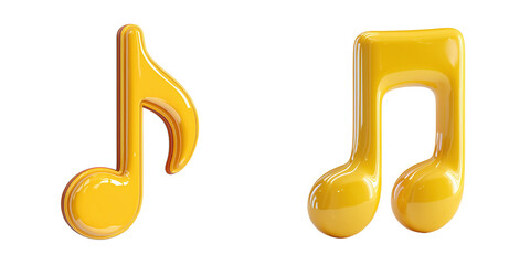 Set of 3D Rendering Yellow Music Note isolated on a transparent background