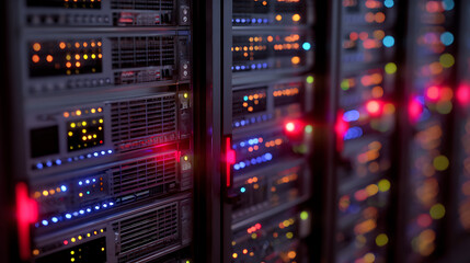 Naklejka premium Racked network servers with LED error indicators lit (3)