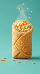 Hot and Crispy Egg Roll on Teal Background