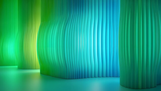 Abstract Teal and Green Wavy Panels: Modern, Serene, Architectural Background