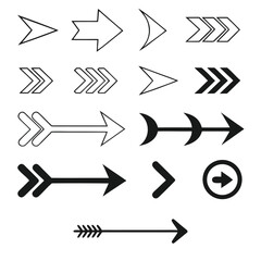 Collection of black and white arrow icons and symbols pointing right direction