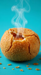 Hot Kachori with Steam on Blue Background