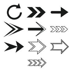 Collection of black arrows pointing right and circular refresh symbol direction