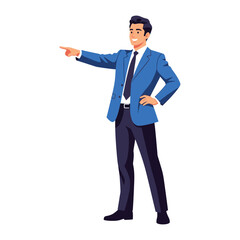 Confident Leader: A distinguished businessman in a striking suit confidently gestures forward, radiating leadership and decisiveness with every movement. 