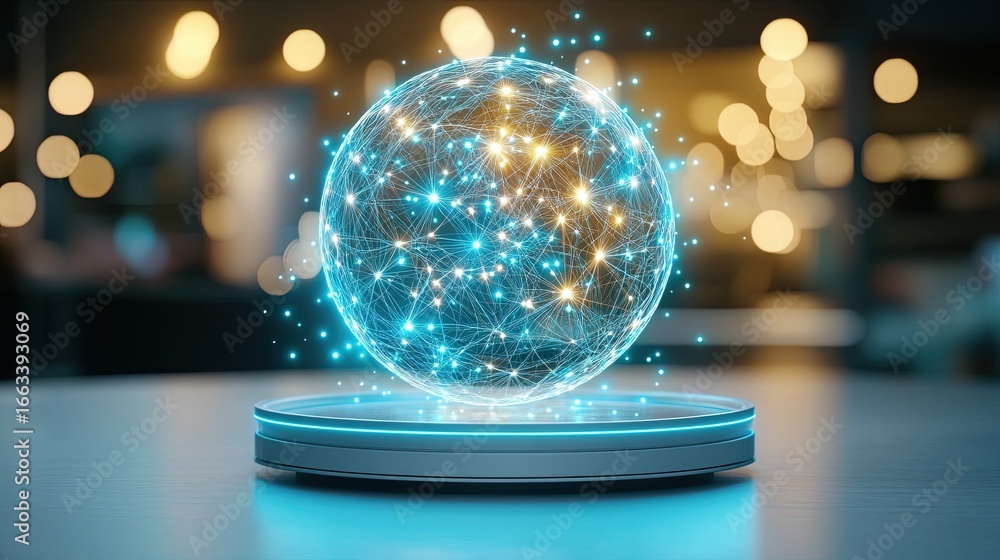 Poster futuristic tech concept - futuristic digital globe with network connections and glowing nodes digita