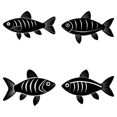 Fototapeta premium Illustration of four stylized black fish with detailed fins and gills on a white background image design