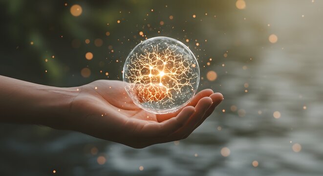 A conceptual image of a hand cradling a luminous neural network, symbolizing innovation, the power of thought, and future technology