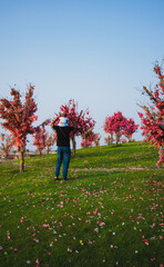 Man and child in a park