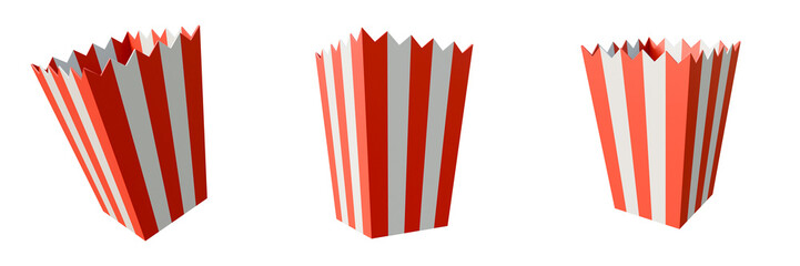 Se of popcorn box isolated background. Popcorn boxes or buckets isolated. Empty paper boxes for popcorn mockup. © HalukYakup