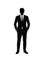 Silhouette of a Man in a Suit with Hands in Pockets