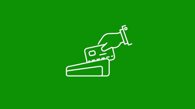 "Credit card payment line icon animation showing hand inserting card, digital transaction, banking, finance, shopping, electronic payment, minimal design"