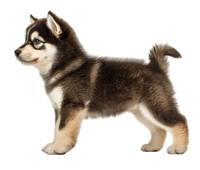 Siberian husky puppy standing and looking forward isolated on transparent background