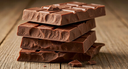 Stack of Milk Chocolate Bars on Wooden Table