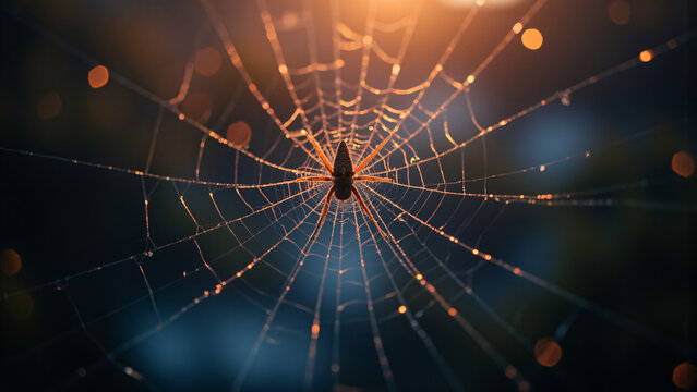 Spinne im Spinnennetz am Morgen