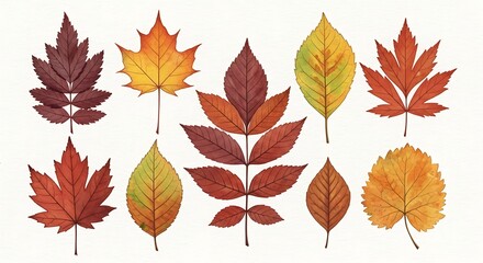 Obraz premium Autumn Array A Watercolor Depiction of Colorful Fall Leaves