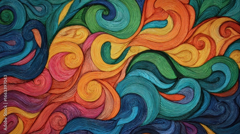 Poster colorful swirling patterns create a vibrant tapestry of abstract design in swirling shapes