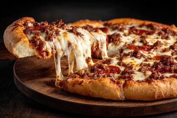 Close-up of a pizza with pulled cheese