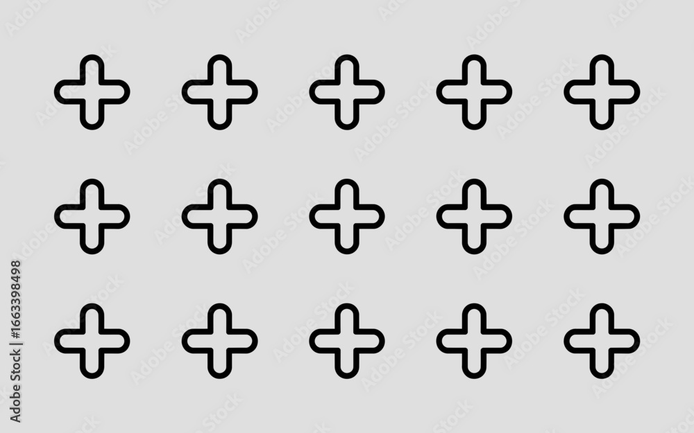 Poster a pattern of plus symbols with rounded corners isolated on white background silhouette